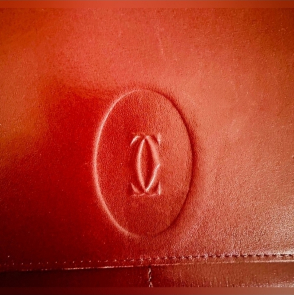 Cartier Deep Burgundy RedLeather Clutch with 24 K Gold Accents EUC - Picture 2 of 12